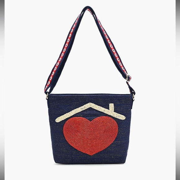 Hand beaded and embroidered Red Heart Crossbody Bag - Picture 1 of 8